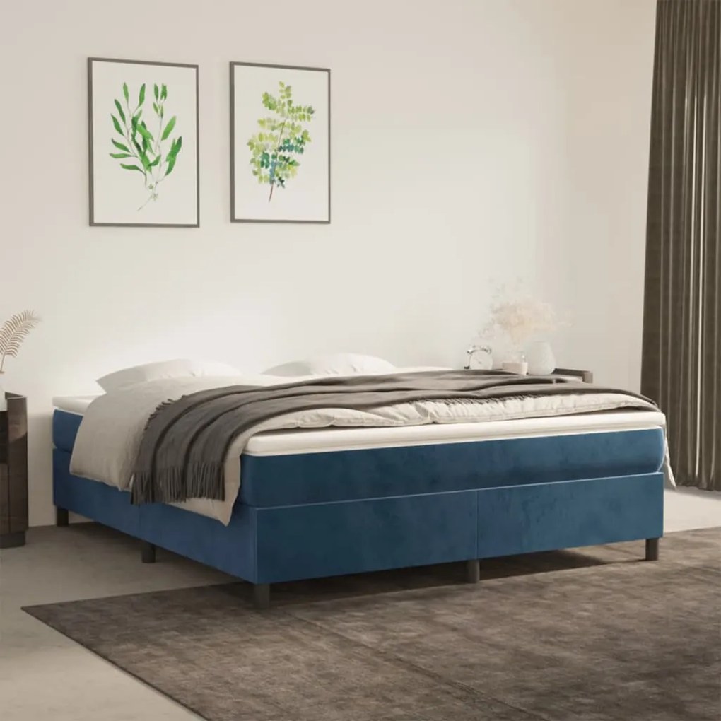 vidaXL Estrutura de cama com molas 160x200 cm veludo azul-escuro