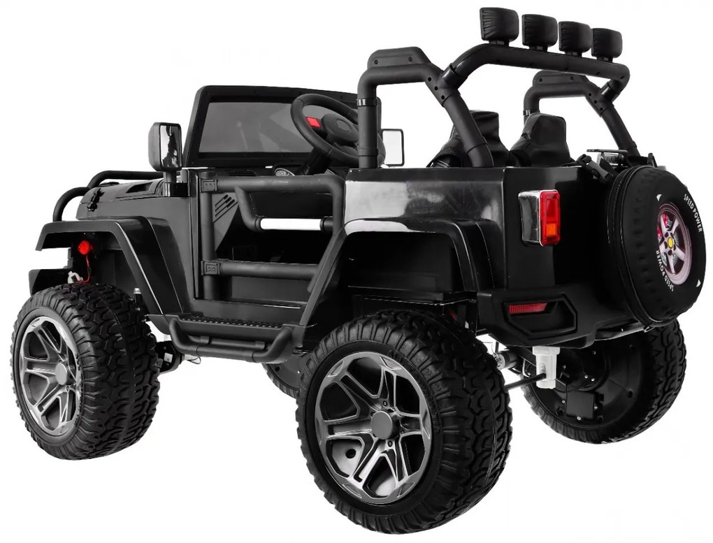 Jipe elétrico para Crianças 24V 4x4 2 Lugares The Monster Jeep Rodas de EVA, Assento de couro Preto