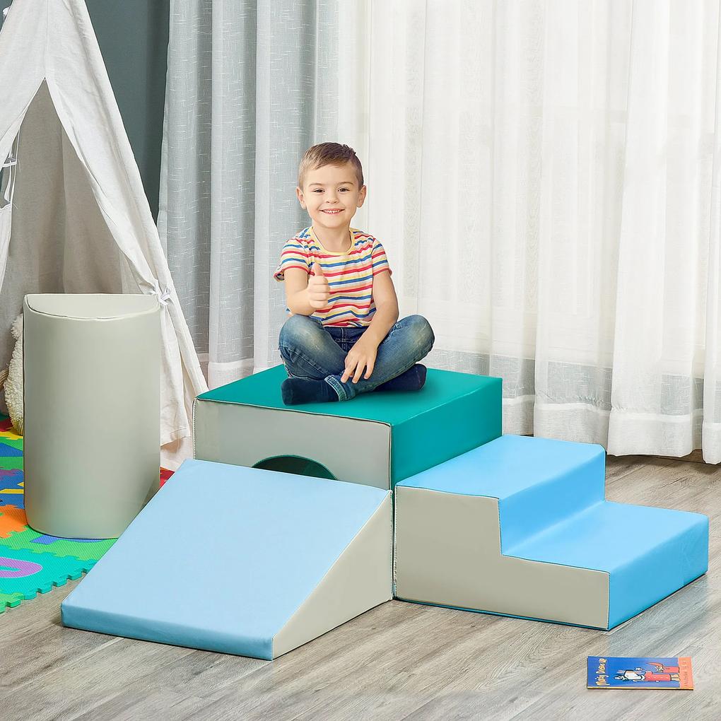 HOMCOM Conjunto de 4 Blocos de Espuma para Crianças de 1-3 Anos Figuras de Construção Brinquedo de Aprendizagem Infantil Estofado em PU 150x50x39cm Multicor