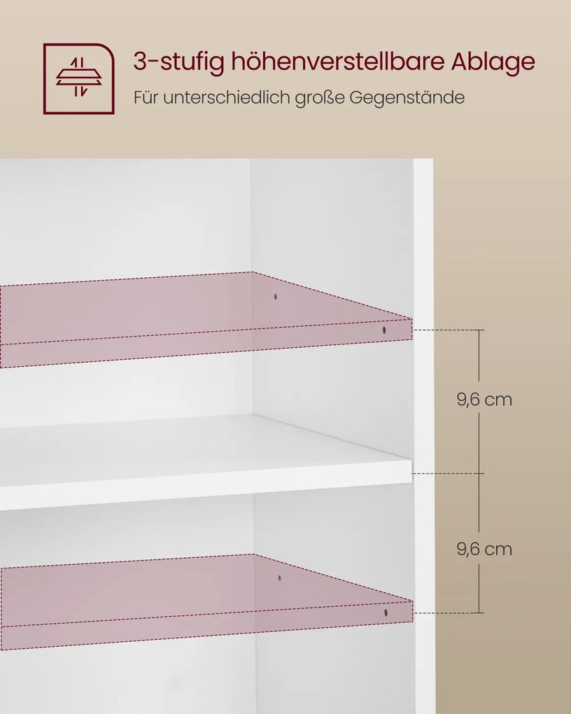 Mesa de cabeceira 30 x 40 x 60 cm Coleção Custos com compartimentos abertos para uso versátil, branca