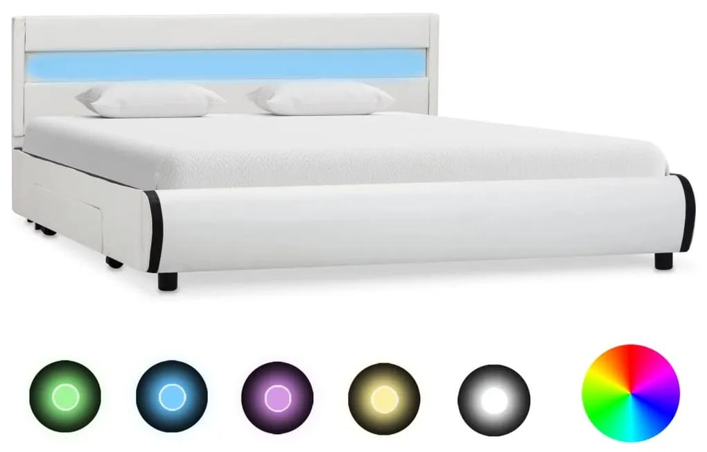 Estrutura de cama c/ LED 120x200 cm couro artificial branco