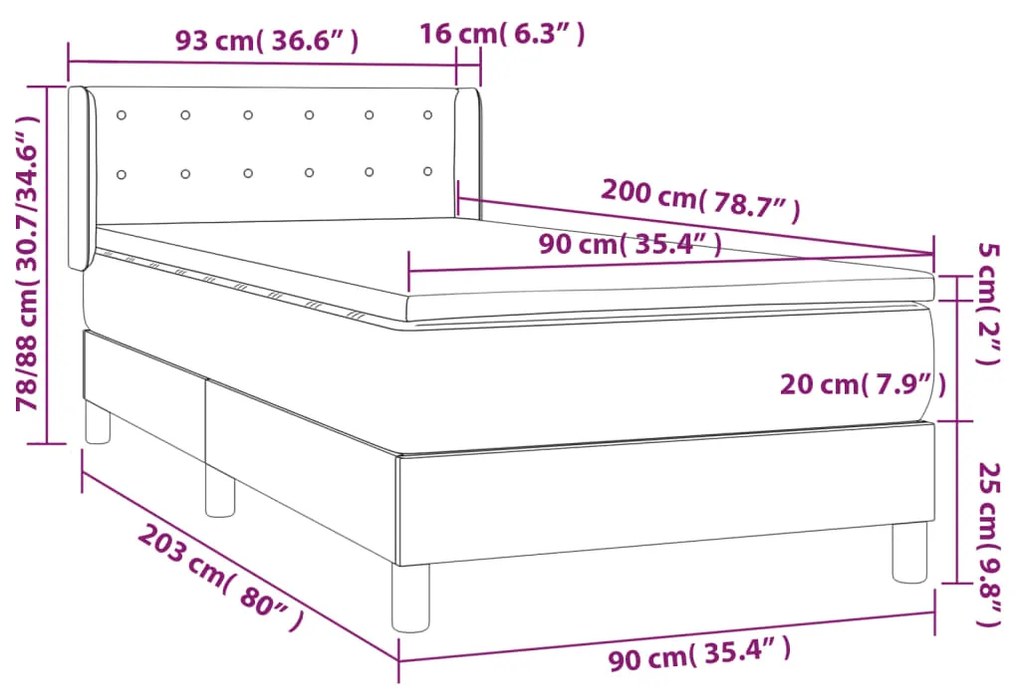 Cama com molas/colchão 90x200 cm veludo cinza-claro