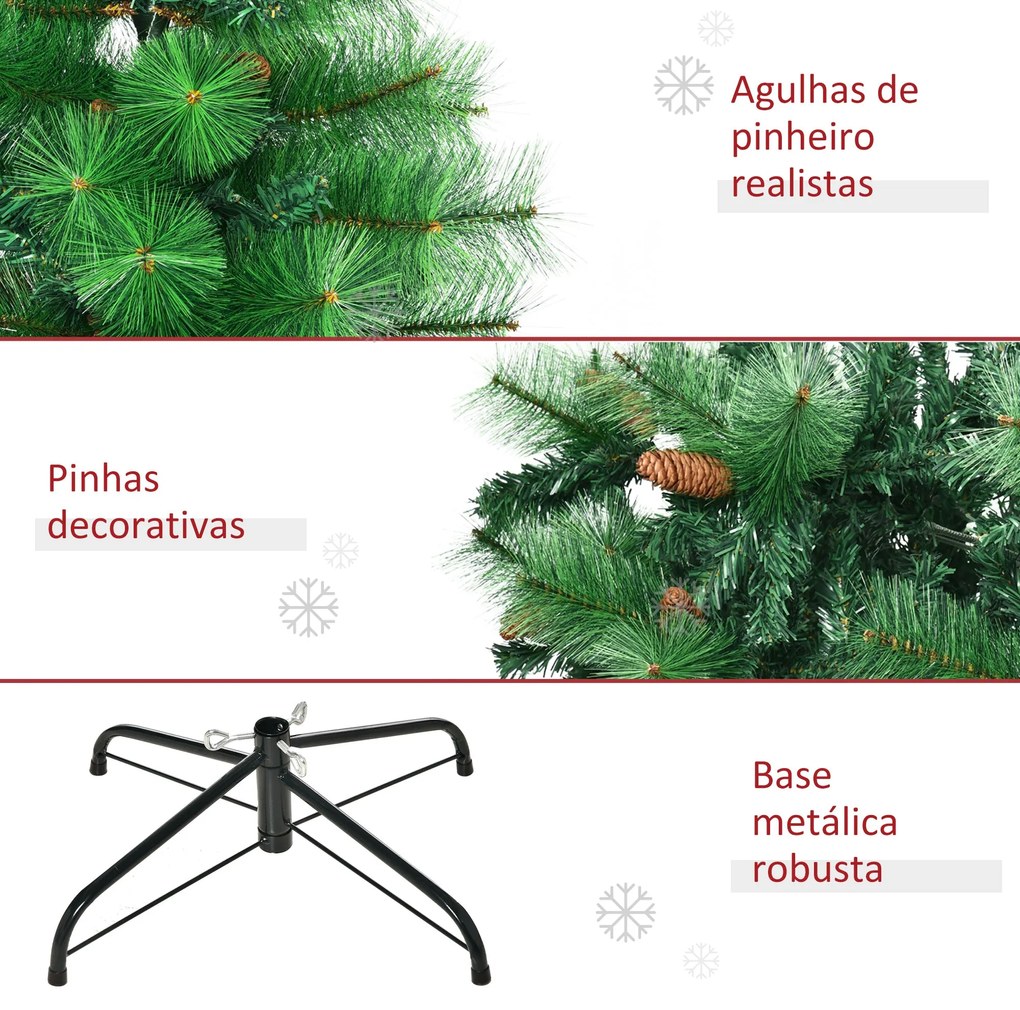 Árvore de Natal Artificial 180cm com 782 Ramos 56 Pinhas Folhas de PVC