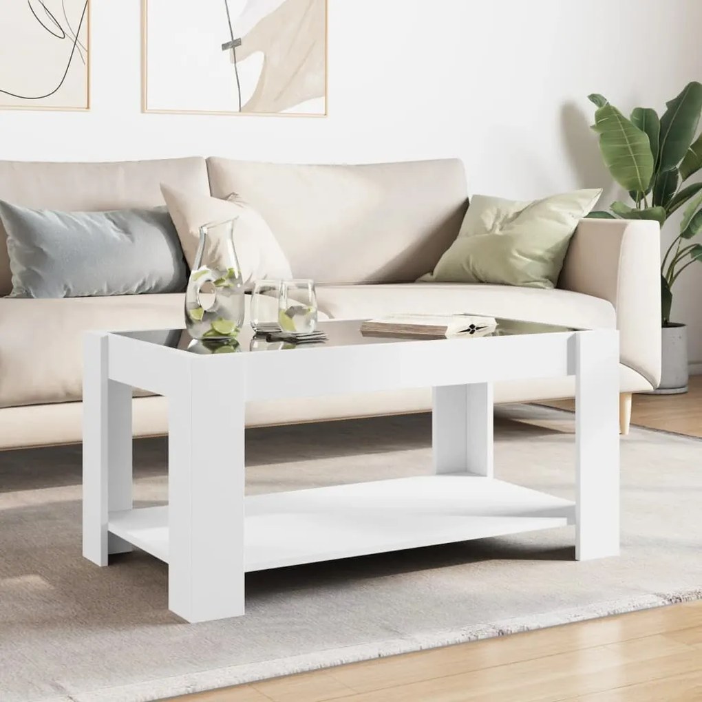 Mesa de centro c/ LEDs 93x53x45 cm derivados de madeira branco