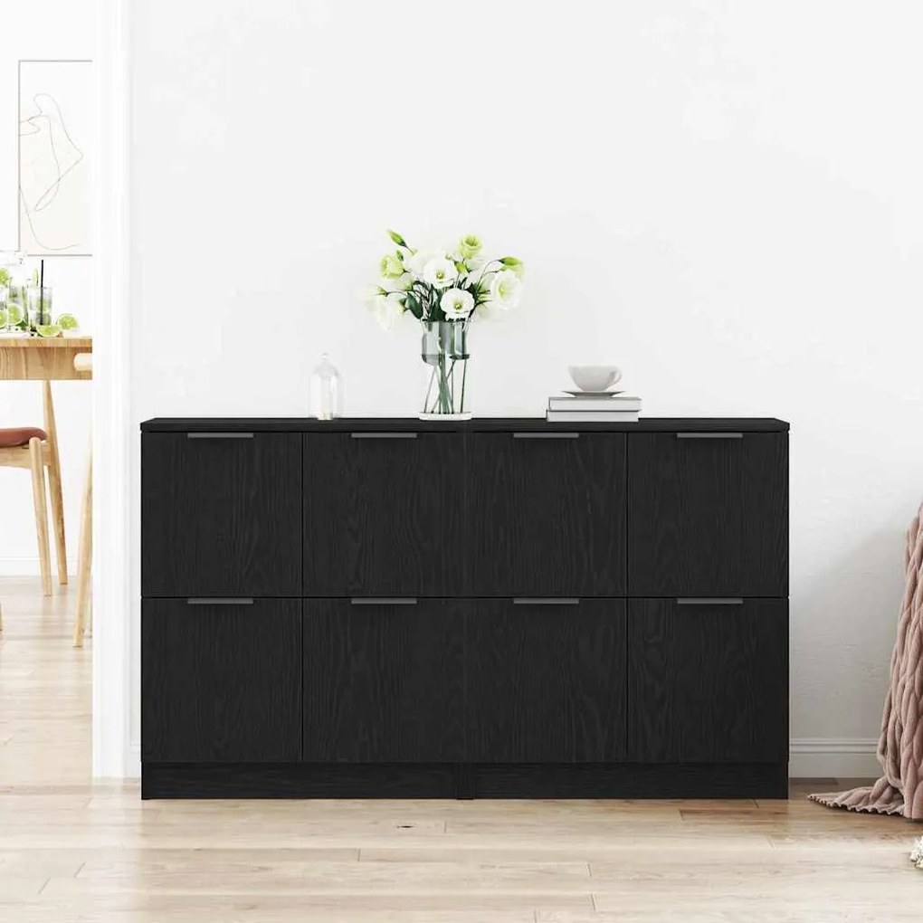 Buffets 2 pcs Madeira de Carvalho Preto 60x30x70 cm Madeira Engenharia