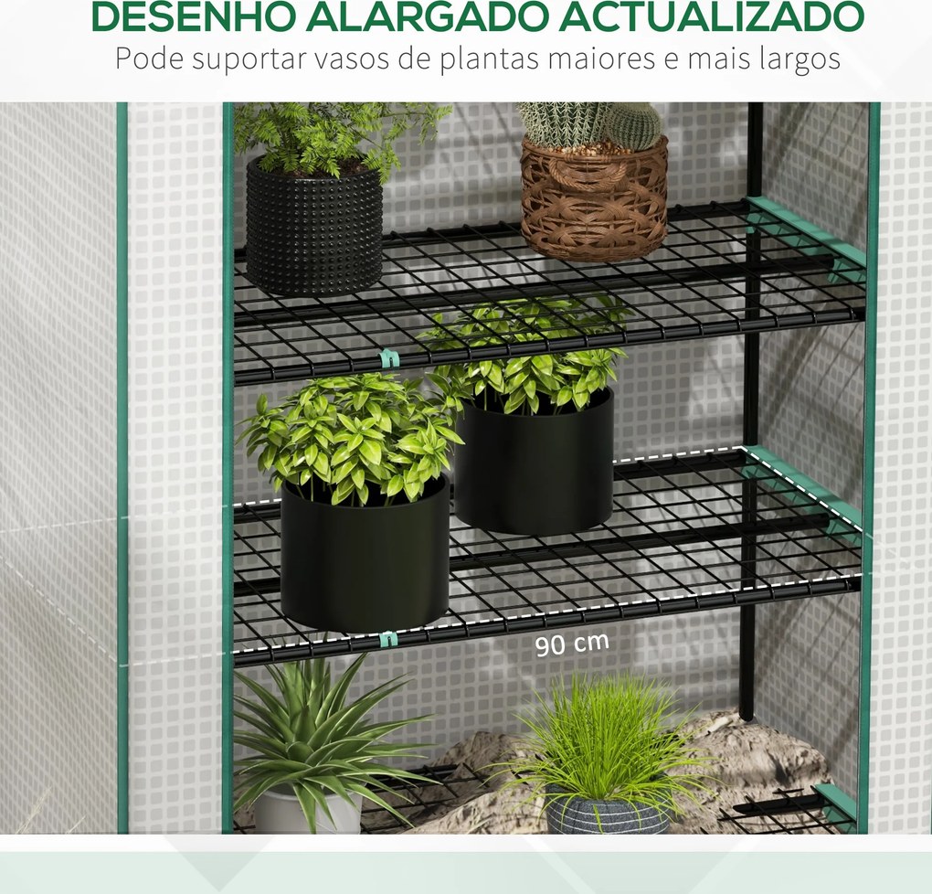 Estufa de Jardim de 5 Prateleiras Estufa Resistente com 1 Porta com Fecho de Correr Anti-UV 90x49x193 cm Branco