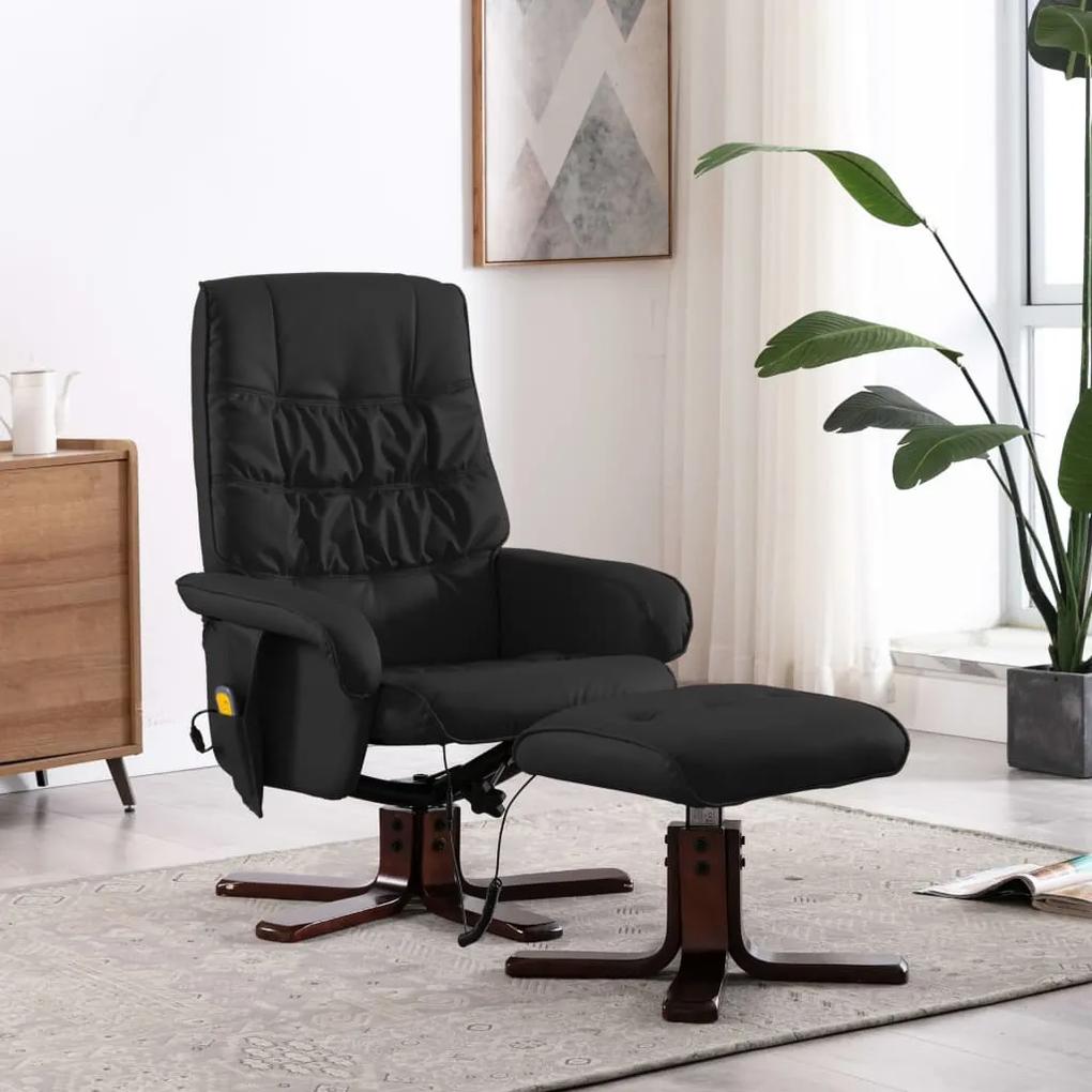 Cadeira massagens reclinável + apoio pés couro artificial preto