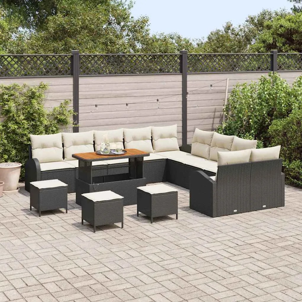 Conjunto de Sofá de Jardim vidaXL de 14 Peças com Almofadas Preto Ratt