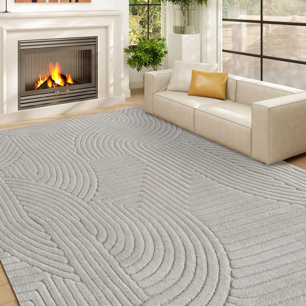 Tapete Sala de Estar 160x230 cm Tapete Pelo Curto Estilo Moderno Base Antiderrapante Tecida à Máquina Cinzento