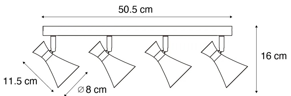 Foco de teto moderno preto 4 luzes giratório e inclinável - Triangle Moderno