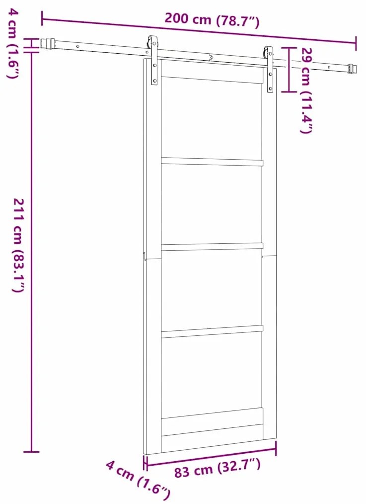 Porta Deslizante vidaXL com Conjunto de Ferragens 83x211 cm Madeira Só