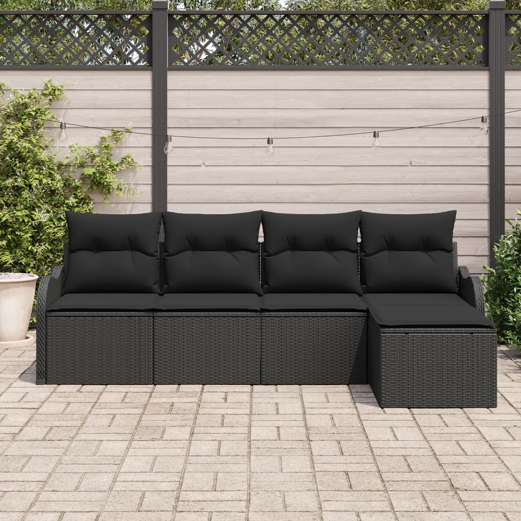 Conjunto de Sofá de Jardim vidaXL 5 Peças com Almofadas Rattan Preto,