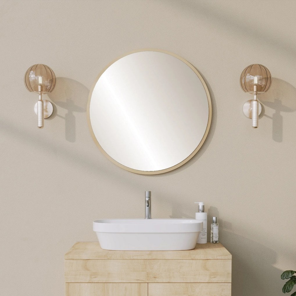 Espelho Decorativo Redondo – Bege – 60x60 cm