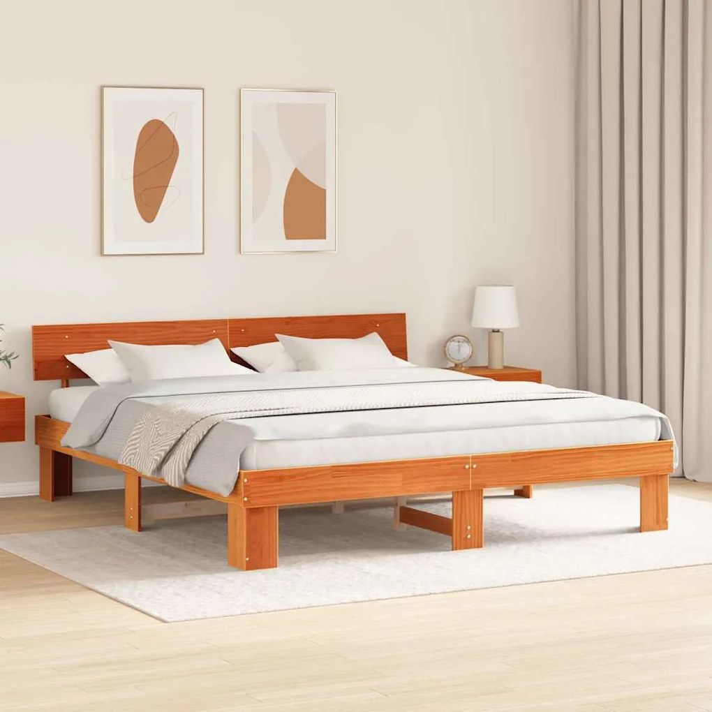 Estrutura da Cama Castanho-mel 180 x 200 cm Madeira de Pinheiro