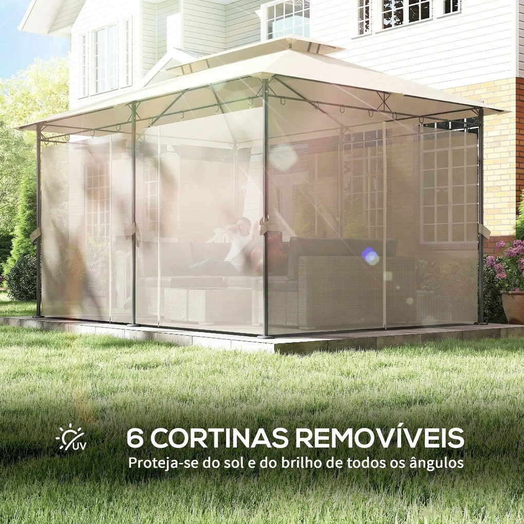 Pérgola de Jardim 397x297x265 cm Pérgola de Exterior com Teto Duplo Paredes Laterais Resistente a Água Bege