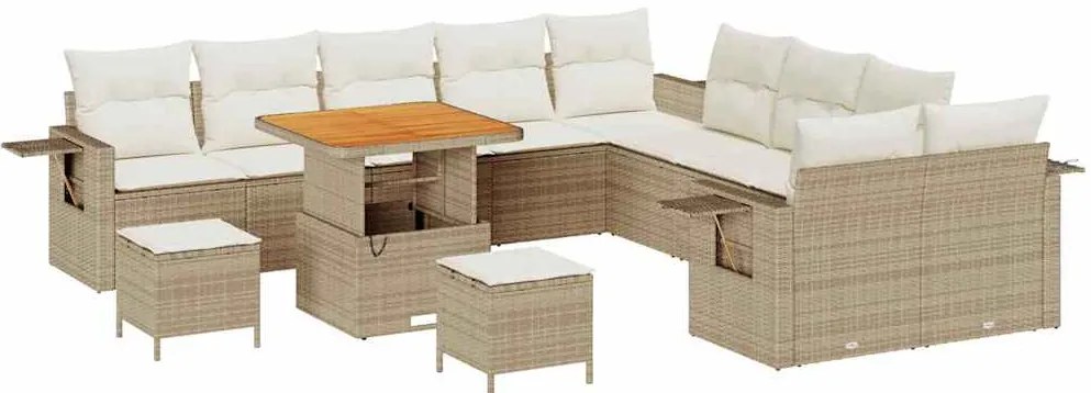 Conjunto de sofá de jardim de 13 peças com almofadas bege em rattan si