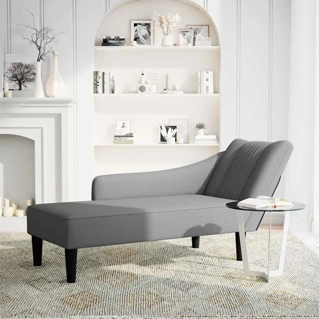 Chaise lounge com apoio de braço direito em tecido cinza escuro