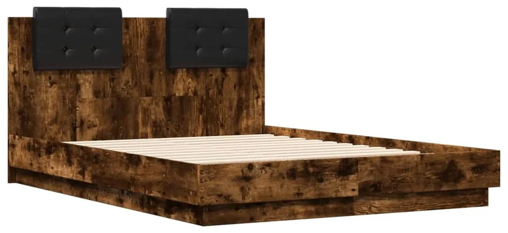Estrutura cama c/ cabeceira/luzes LED 120x190cm carvalho fumado