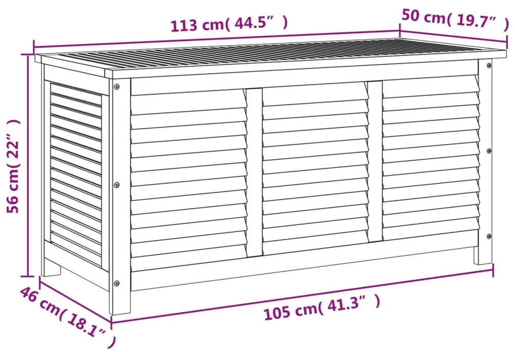 Caixa arrumação jardim c/ veneziana 113x50x56 cm acácia maciça