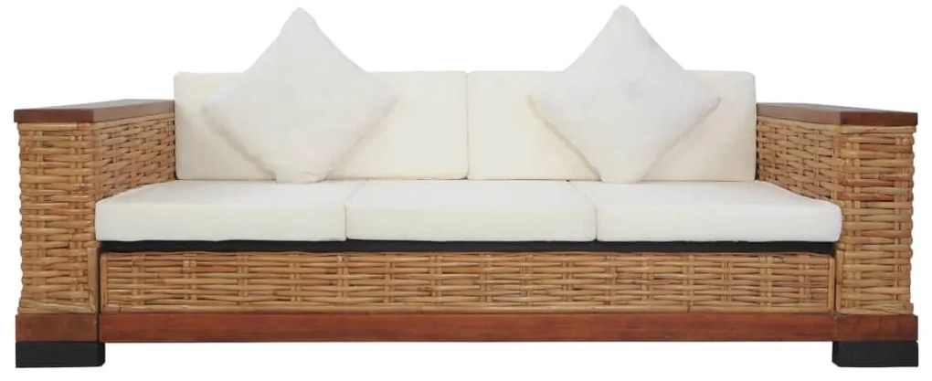 2 pcs conjunto de sofás com almofadões vime natural castanho