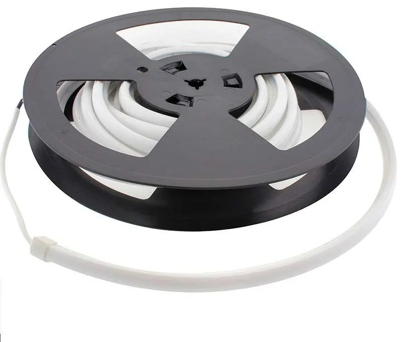 Tubo de silicone LED NEON DC24V, 12x12mm, 5 metros, 90º, 96W, IP67, Branco neutro