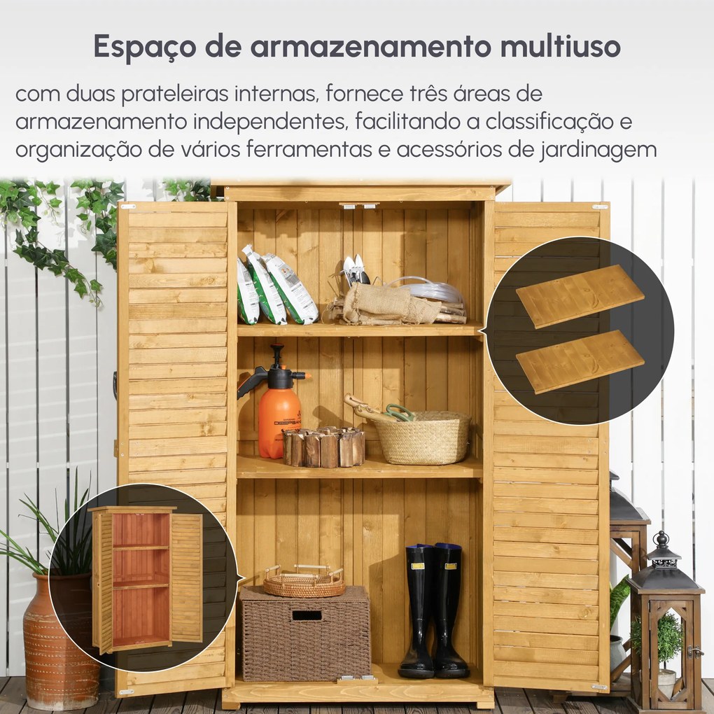 Armário de Madeira 0,31 m² 87x46,5x160 cm Armário Exterior de Madeira com 2 Portas e 2 Prateleiras Interior Madeira