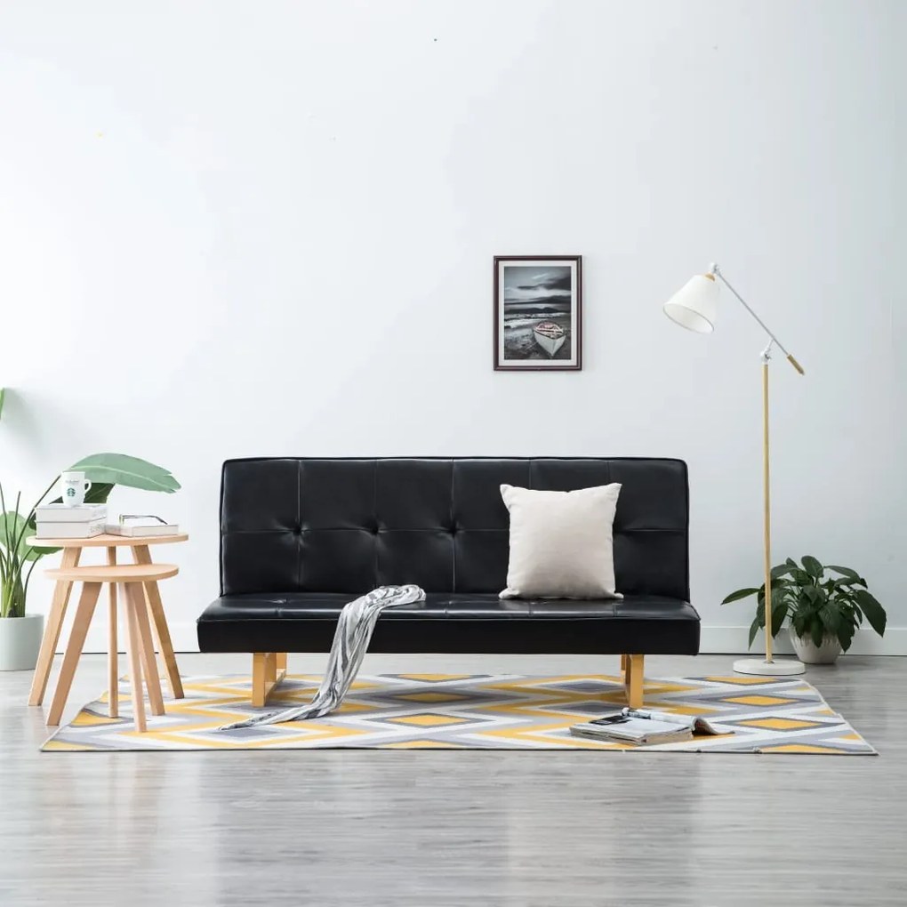 247026 vidaXL Sofá-cama em couro artificial preto