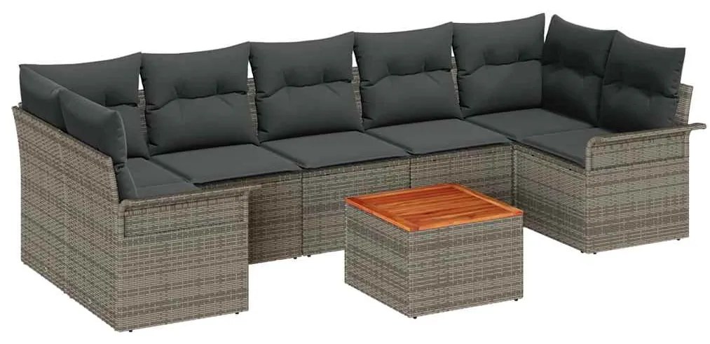 Conjunto de Sofá de Jardim com 8 Peças, Almofadas de Rattan Sintético
