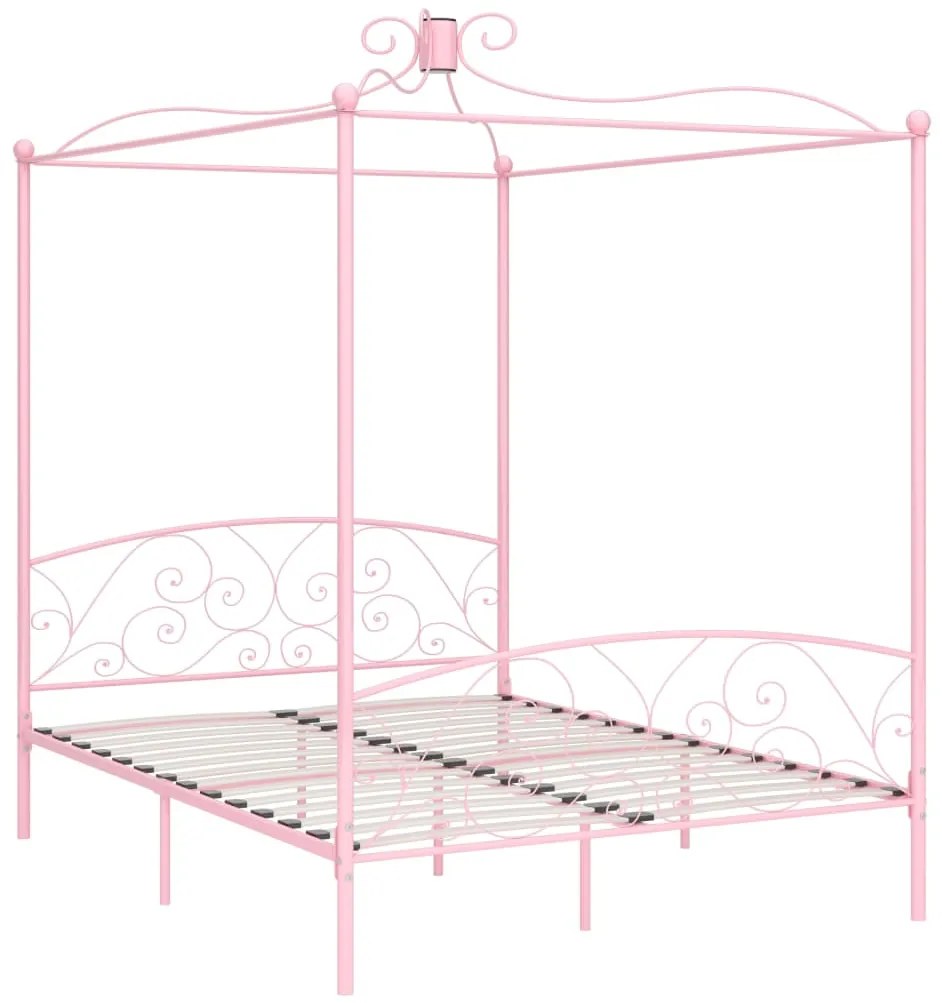 Estrutura de cama com dossel 160x200 cm metal rosa