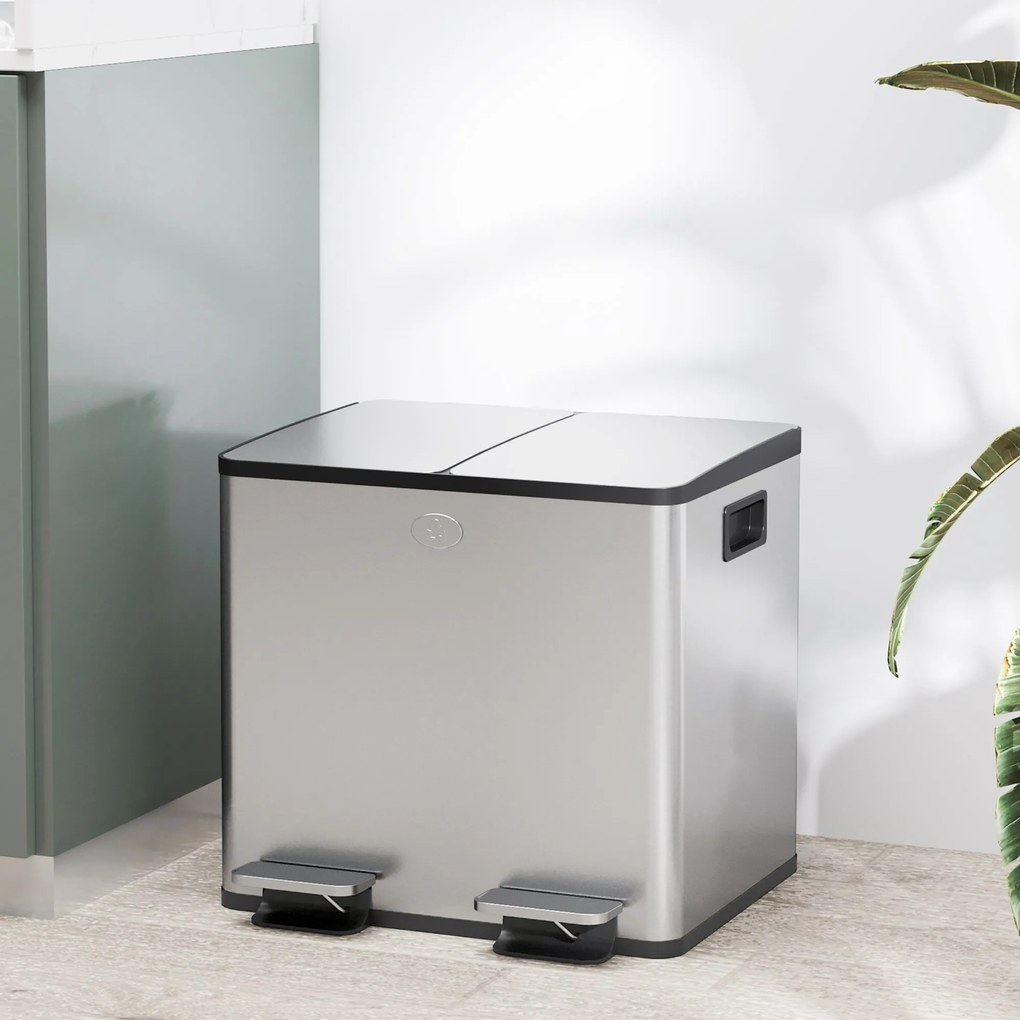 Balde de Lixo de Cozinha com 2 Compartimentos 2x15L Cubo de Lixo de Aç