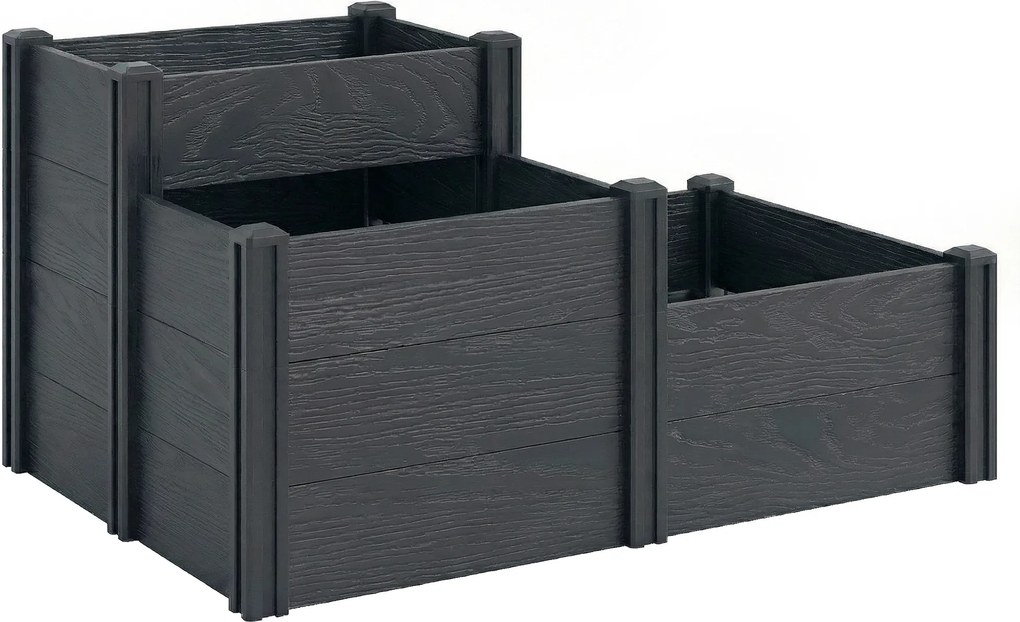 Outsunny Jardineira Elevada Cama de Jardim de 3 Níveis com Fundo Aberto para Flores Legumes 120x80x64 cm Efeito Madeira Cinza | Aosom Portugal