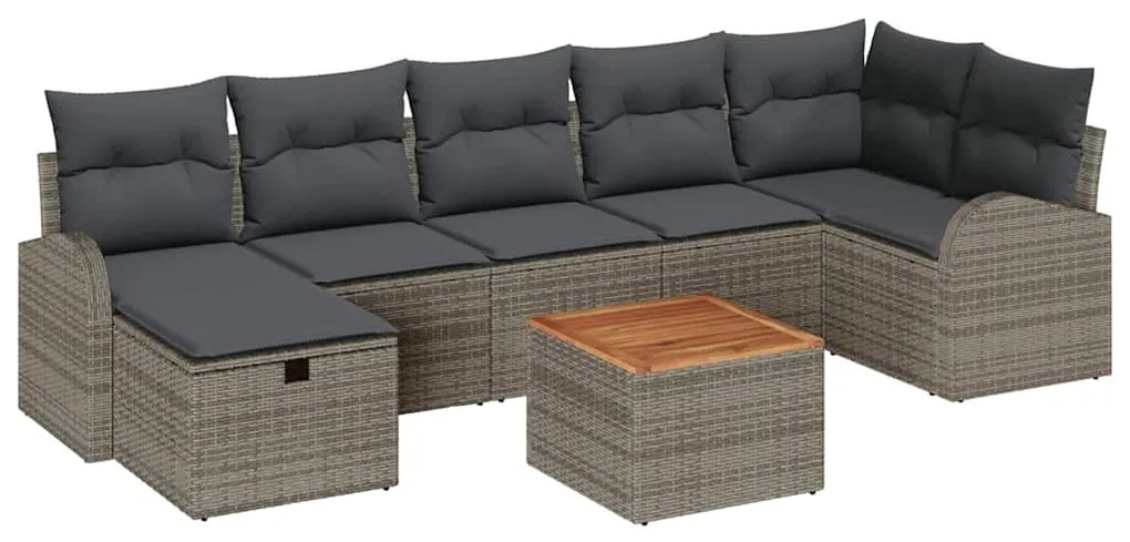 Conjunto de Sofá de Jardim de 8 Peças com Almofadas Cinzas de Rattan S
