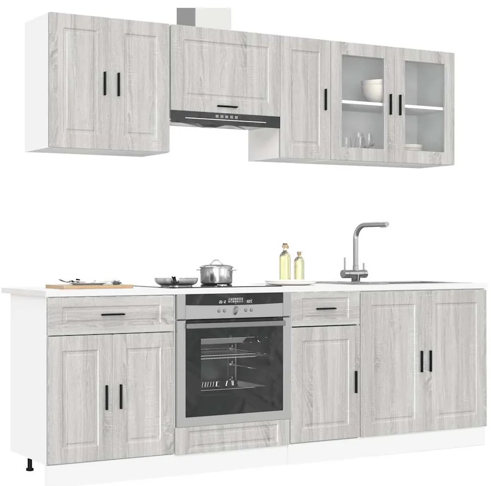 8 peças armário de cozinha conjunto Kalmar cinza sonoma