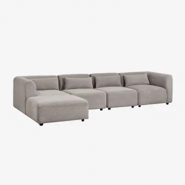 Sofá Modular De 4 Peças Com Puff Estofado Fogler Bombazina Cinzento Toupeira Claro - Sklum