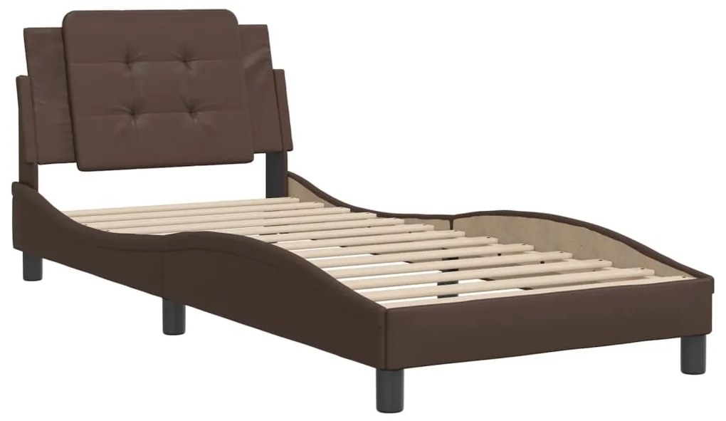 Estrutura cama c/ cabeceira 90x200 cm couro artificial castanho