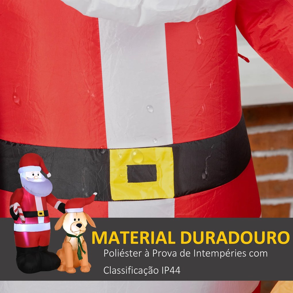 Pai Natal Insuflável com Cão 9 Luzes LED IP44 e Inflador Elétrico Decoração de Natal para Interiores Exteriores 117x80x157cm Multicor