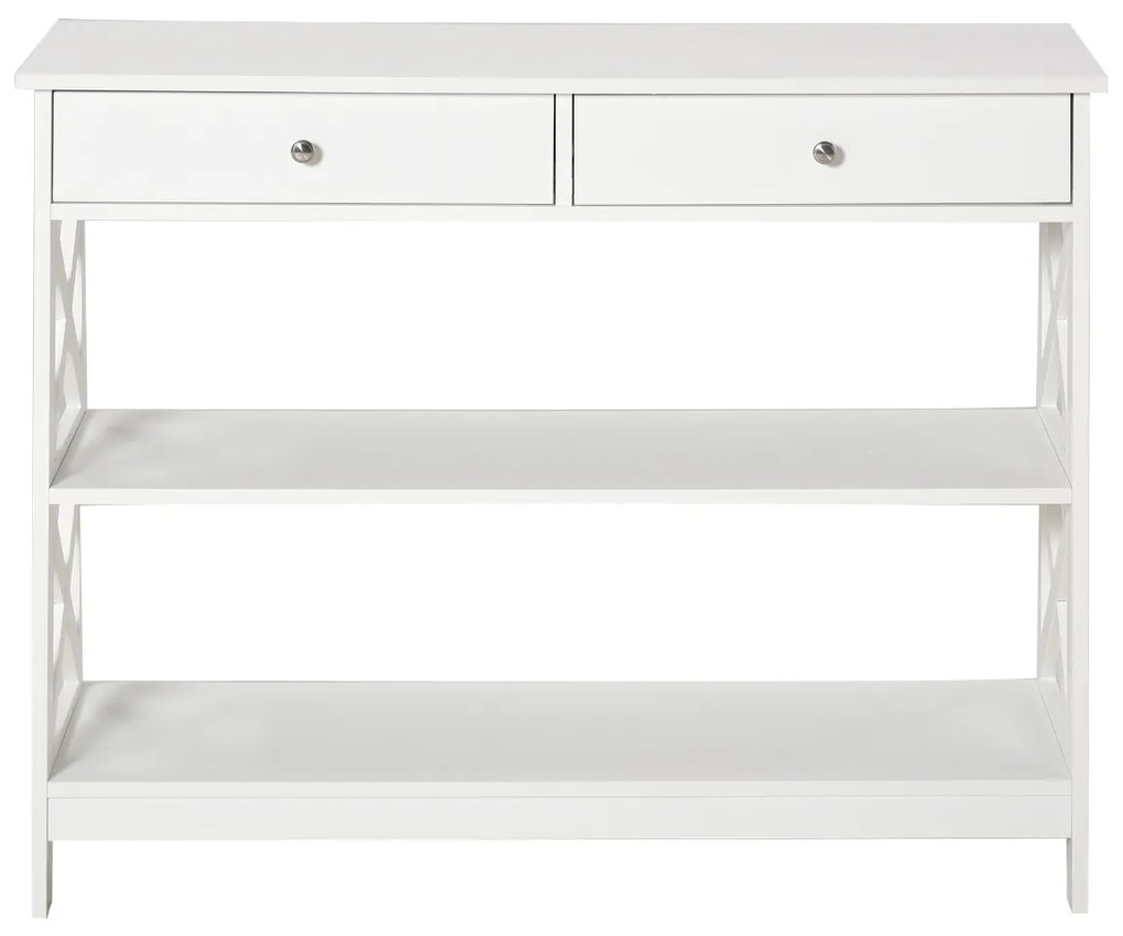 Mesa de console para Corredor com 2 gavetas e 2 prateleiras inferiores Móveis modernos 100x30.5x80 cm Branco