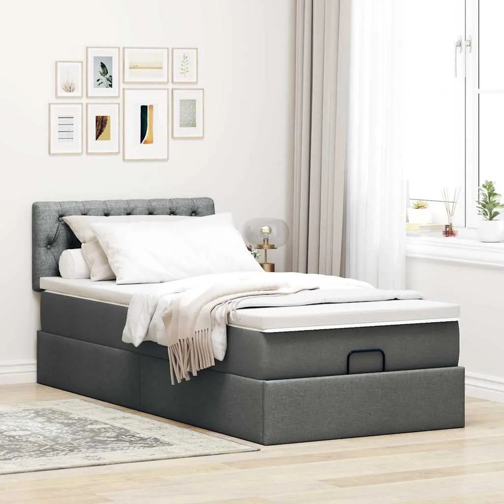 Estrutura cama otomana colchão 90x190 cm tecido cinzento escuro