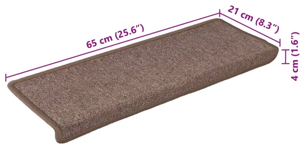 Tapete/carpete para degraus 15 pcs 65x21x4 cm castanho