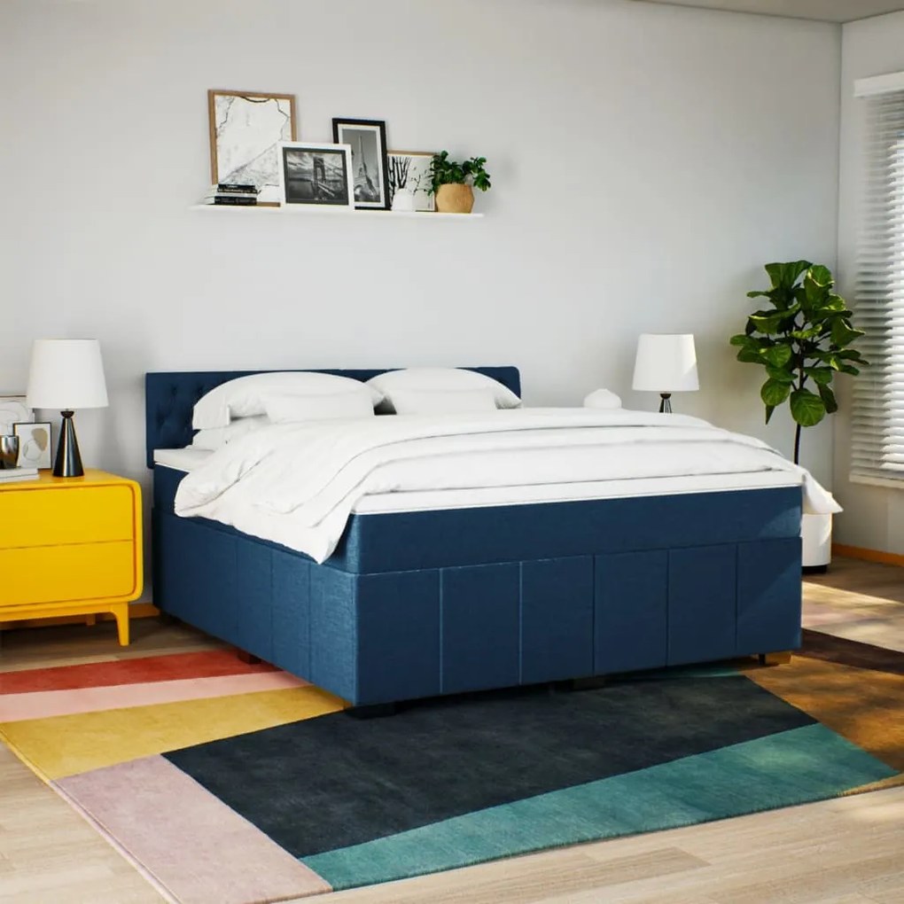Cama com molas/colchão 180x200 cm tecido azul