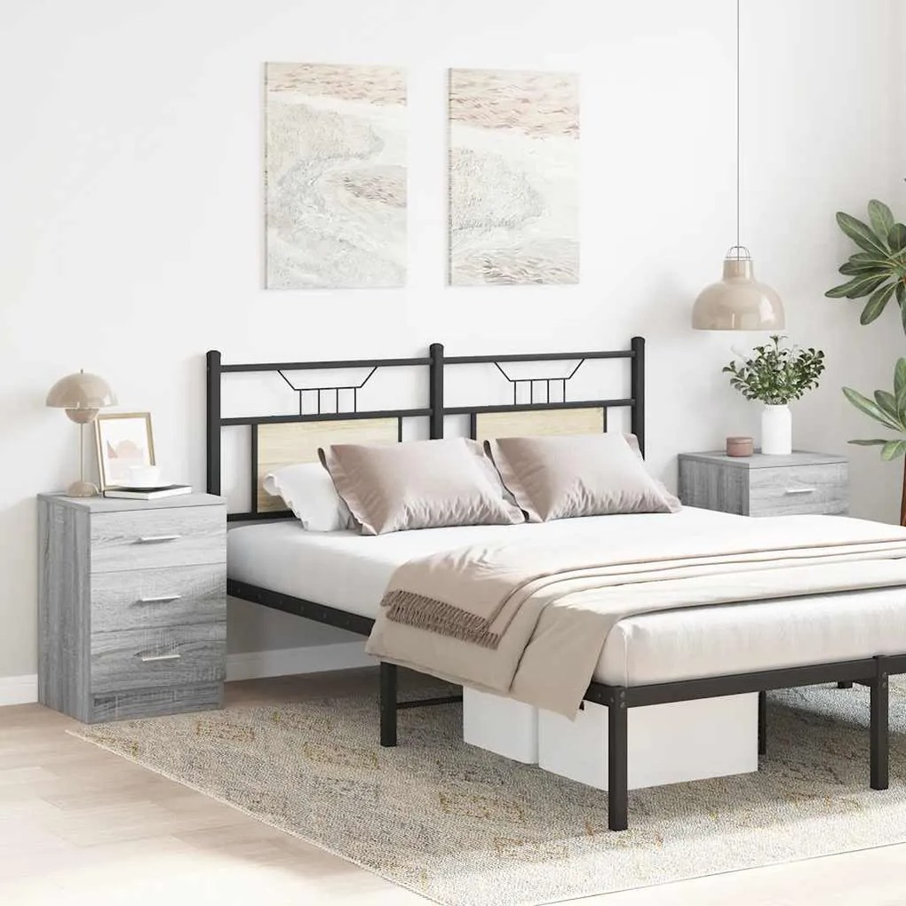Mesa cabeceira 2pcs 38x35x56cm derivado madeira cinzento sonoma