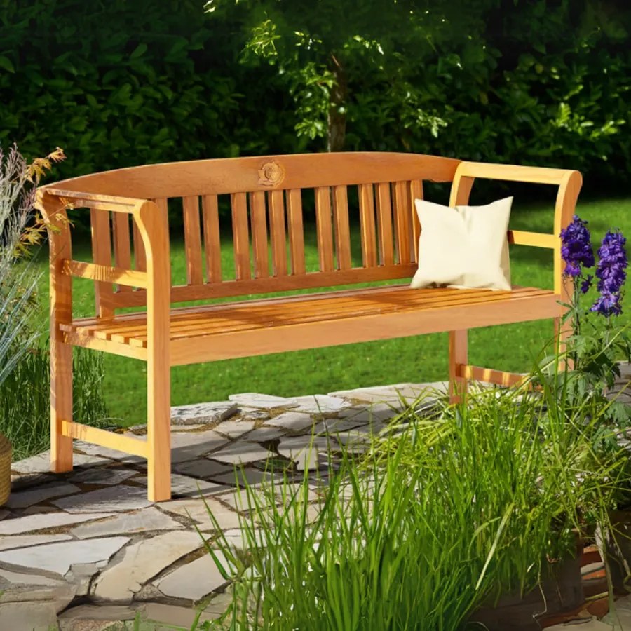 Banco de jardim Rose em madeira de eucalipto com certificação FSC® 158x43x82cm Castanho