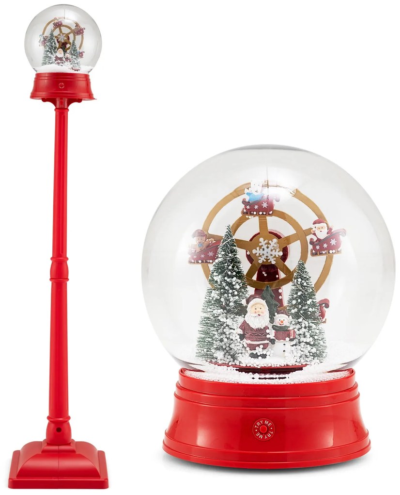 Árvore de Natal artificial de 210 cm flocada de neve com 65 lâmpadas globo, 350 luzes LED brancas quentes, 905 pontas de galhos