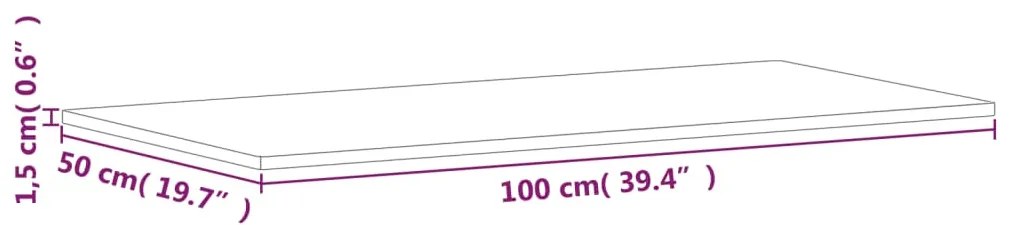 Tampo de mesa retangular 100x50x1,5 cm madeira de faia maciça