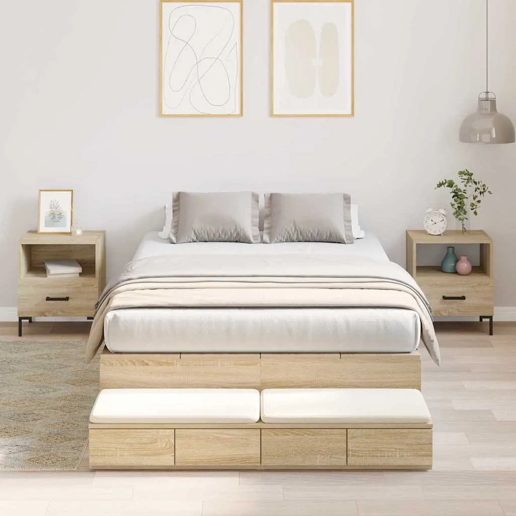 Estrado de Cama com Armazenamento Carvalho Sonoma 120x200 cm