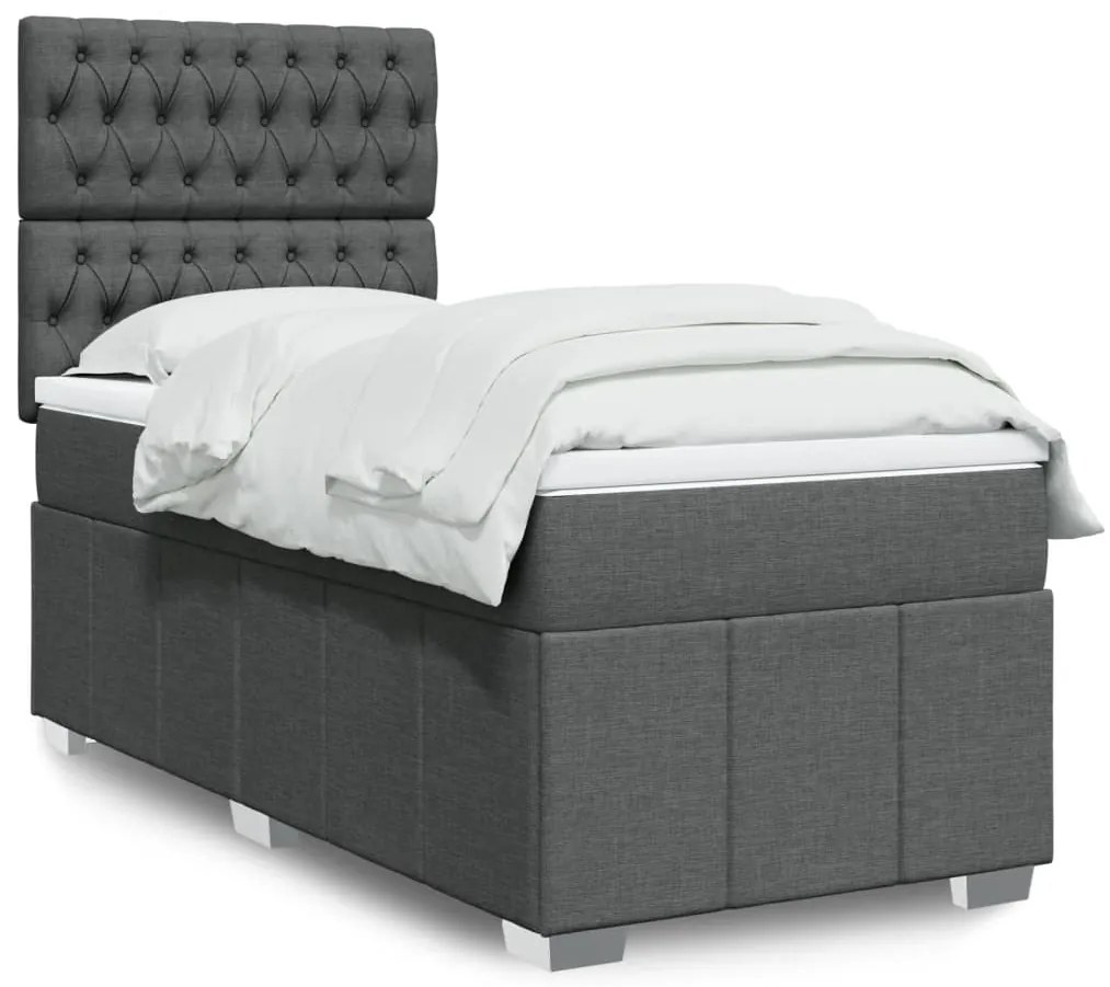 vidaXL Cama com molas/colchão 90x200 cm tecido cinzento-escuro