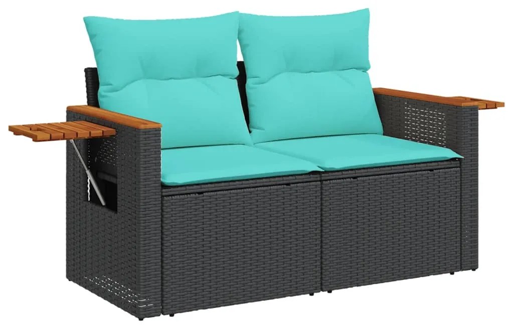 9 pcs conjunto de sofás p/ jardim c/ almofadões vime PE preto