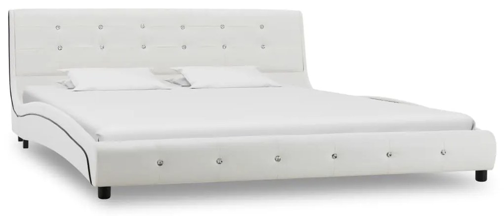 Cama + colchão espuma memória 160x200cm couro artificial branco