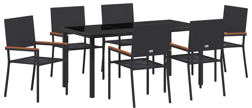 Conjunto de Jantar Jardim de 7 Peças Preto em Rattan Sintético