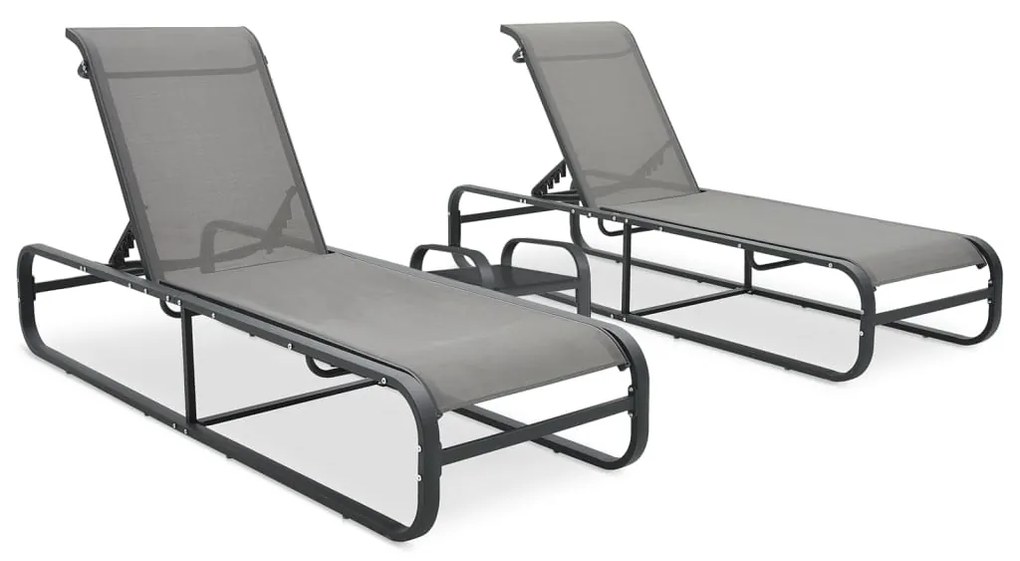 vidaXL Espreguiçadeiras com mesa 2 pcs textilene e alumínio